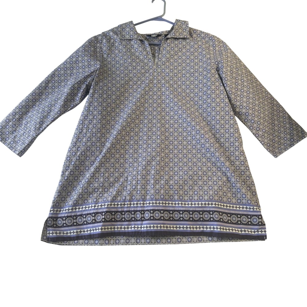 Lands End Womens Purple Floral Medallion Cotton Tunic Top Size L 14-16 536683